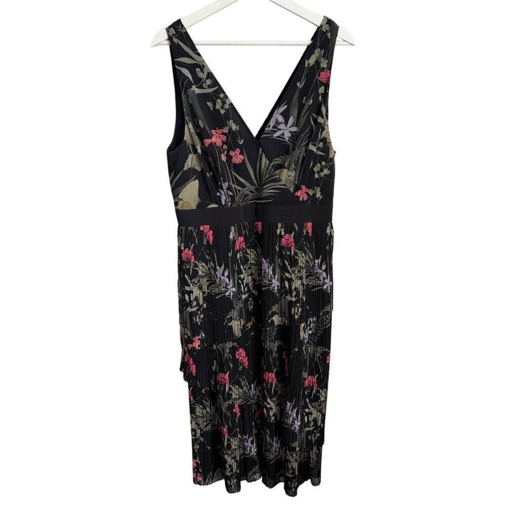 Ted Baker Malinae Highland Tiered Pleated A-Line Midi Dress Black Womens 3 (M) - Picture 2 of 9